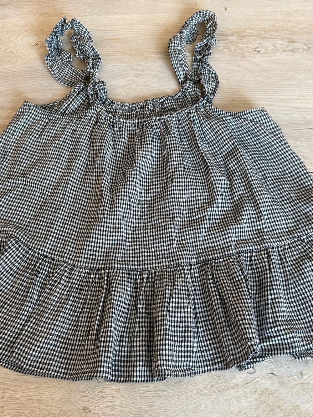 Madewell Black + White Gingham Ruffle-Strap Tank